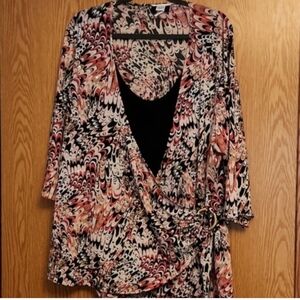 Studio 1940 Black and Peach/coral Patterned Blouse